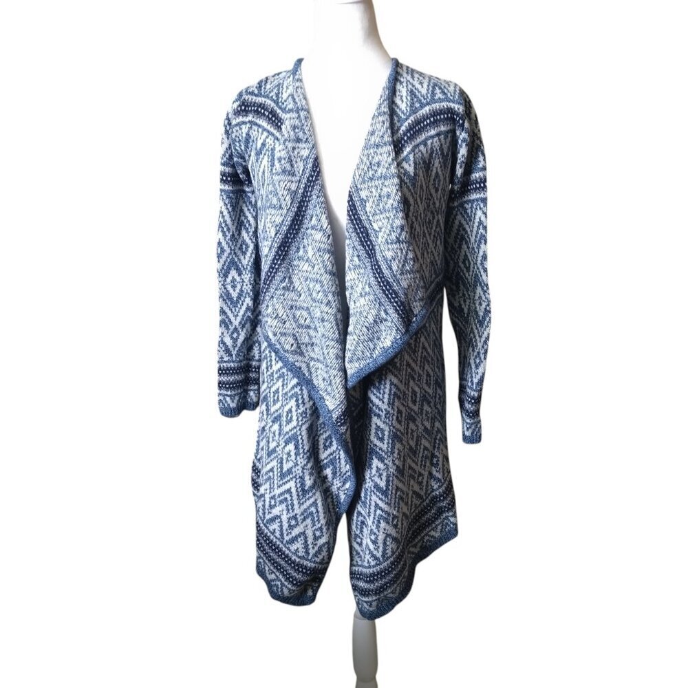 Kaisely Size Small Blue Geometric Knit Waterfall Cardigan Boho Aztec Comfy